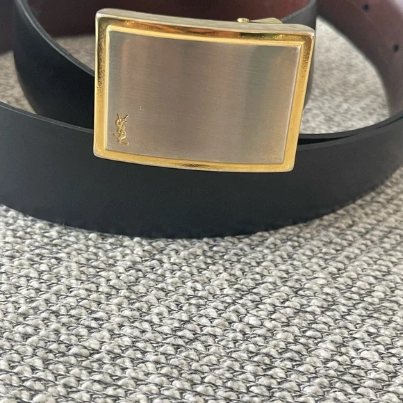 Yves Saint Laurent Black and Gold Leather Belt - Picture 14 of 16